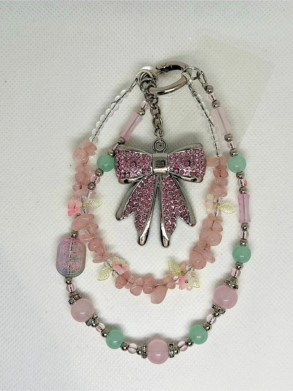 Pink Beaded Bow Bag Charm / Keychain / Phone Chain